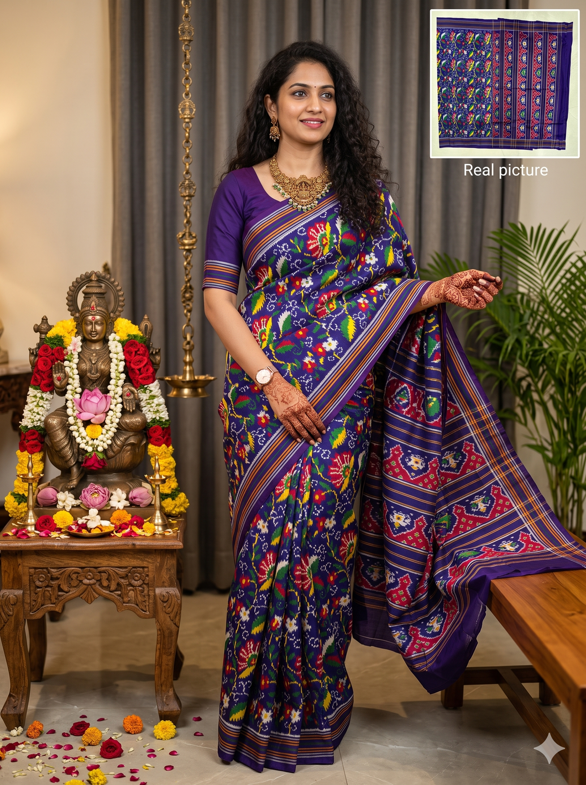 Pochampally Ikat Pure Silk Saree – Royal Blue & Purple