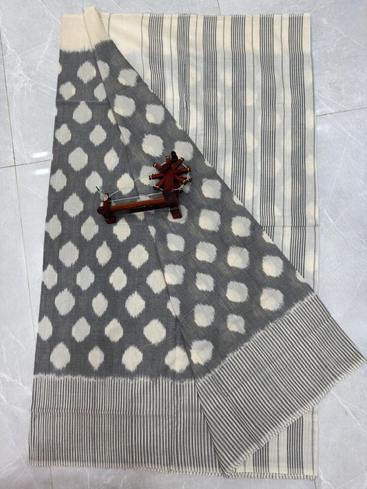 Pochampally mercerized cotton ikkat saree | handwoven cotton saree