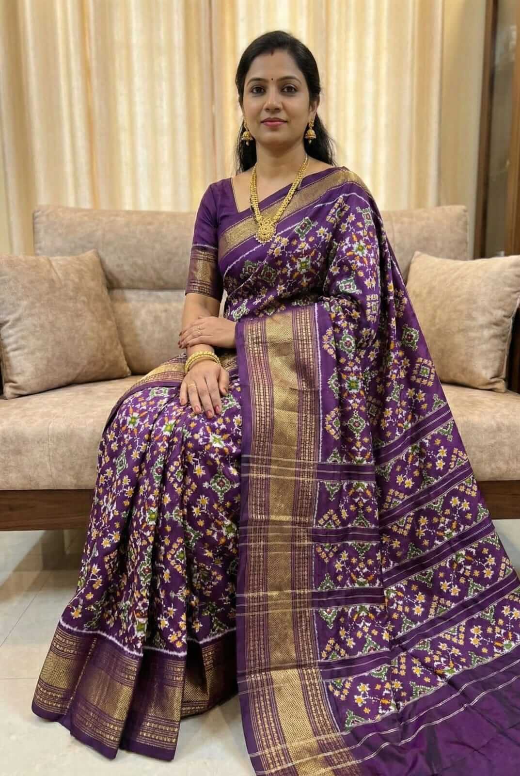 Handloom rudraksha boarder Pure Silk Pochampally Ikkat Saree | Ethnic Indian Saree