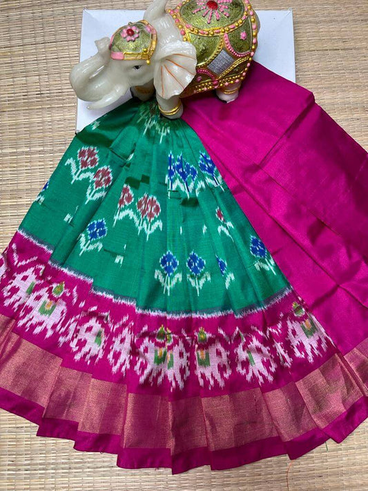 Pochampally ikkat kids Lehenga | Pure silk ikkat lehenga - Pattu pavadai