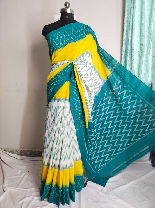 Pochampally mercerized cotton ikkat saree | handwoven cotton saree