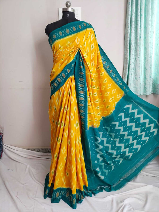 Pochampally mercerized cotton ikkat saree | handwoven cotton saree