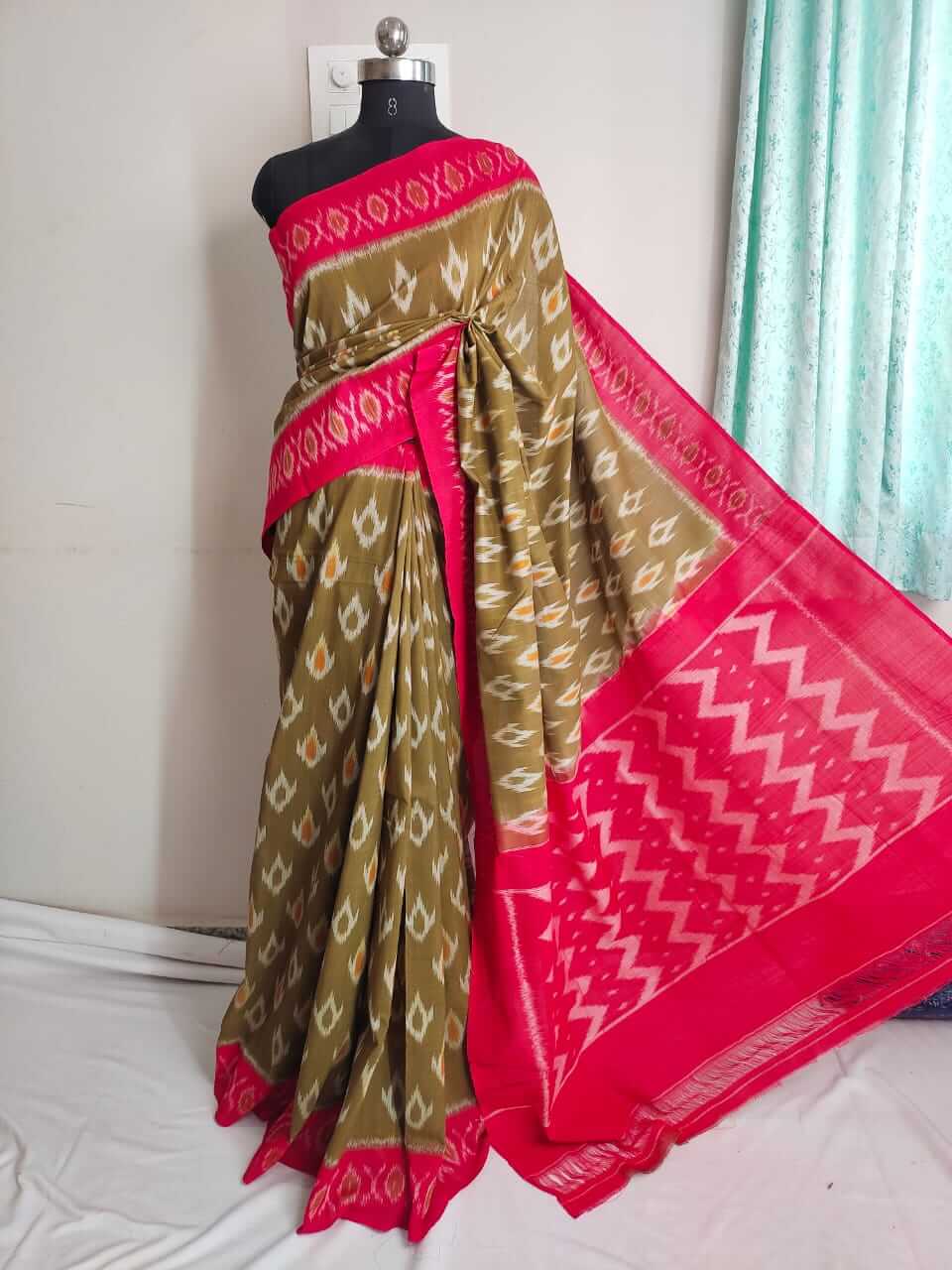 Pochampally mercerized cotton ikkat saree | handwoven cotton saree