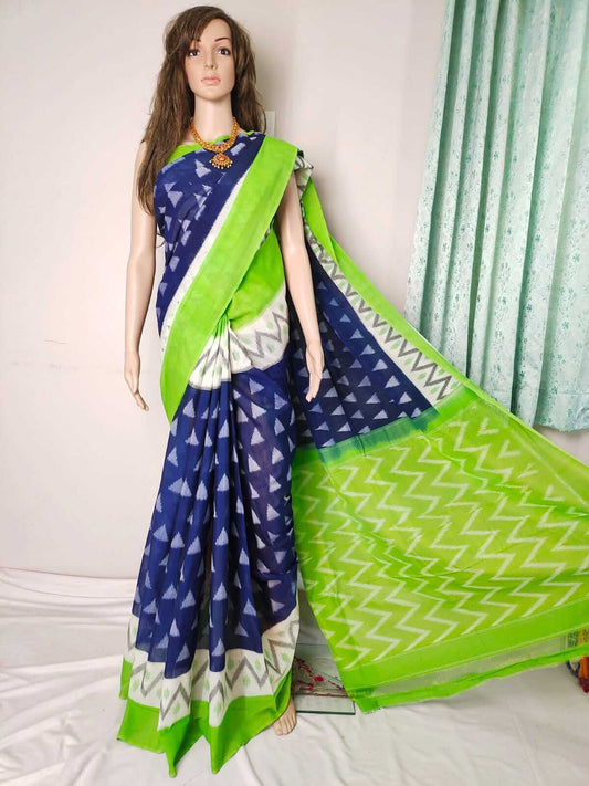 Pochampally mercerized cotton ikkat saree | handwoven cotton saree