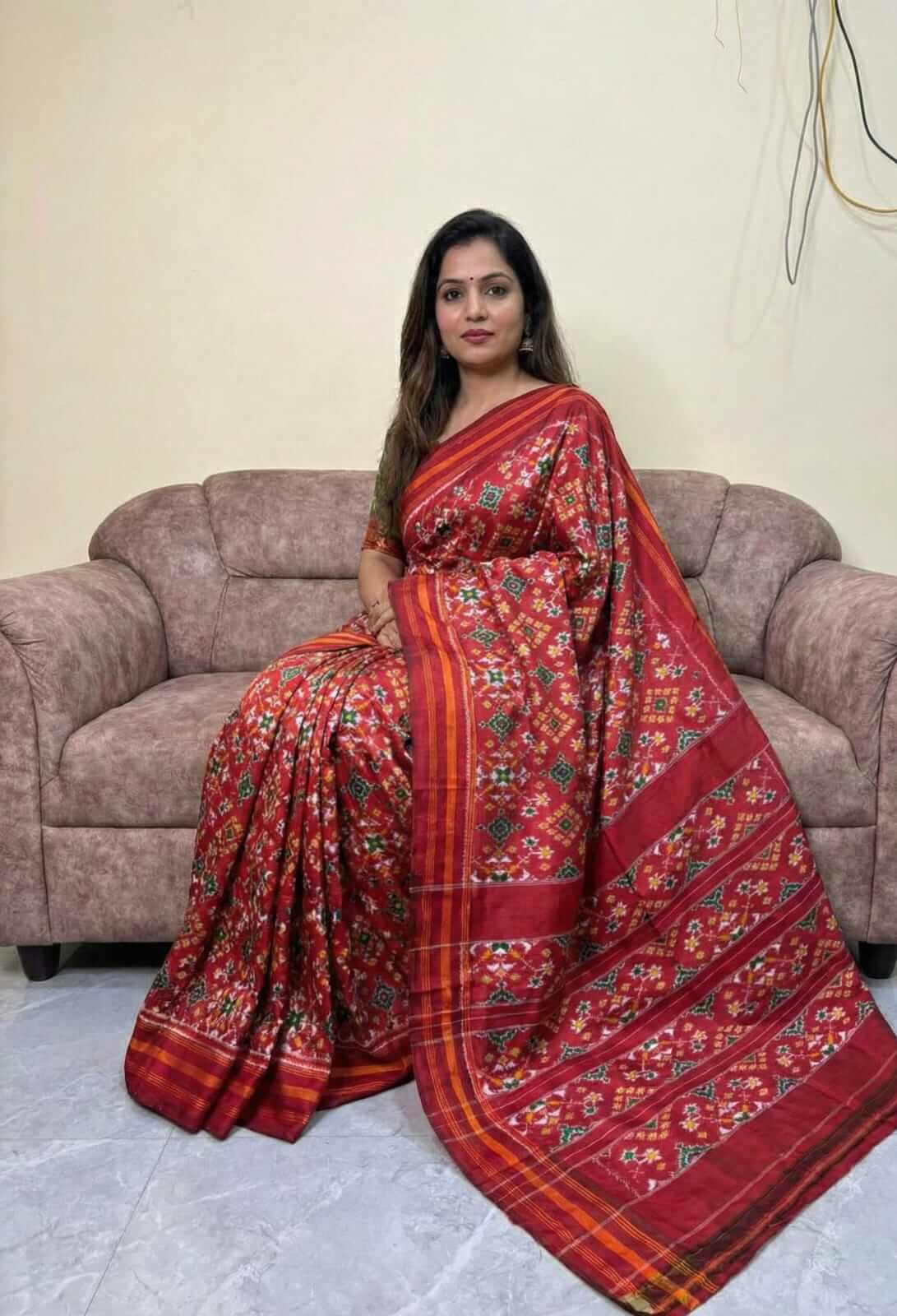 Authentic Pochampally Navarathna patola Ikkat Saree in Pure Silk | Handmade | Weavers Collection