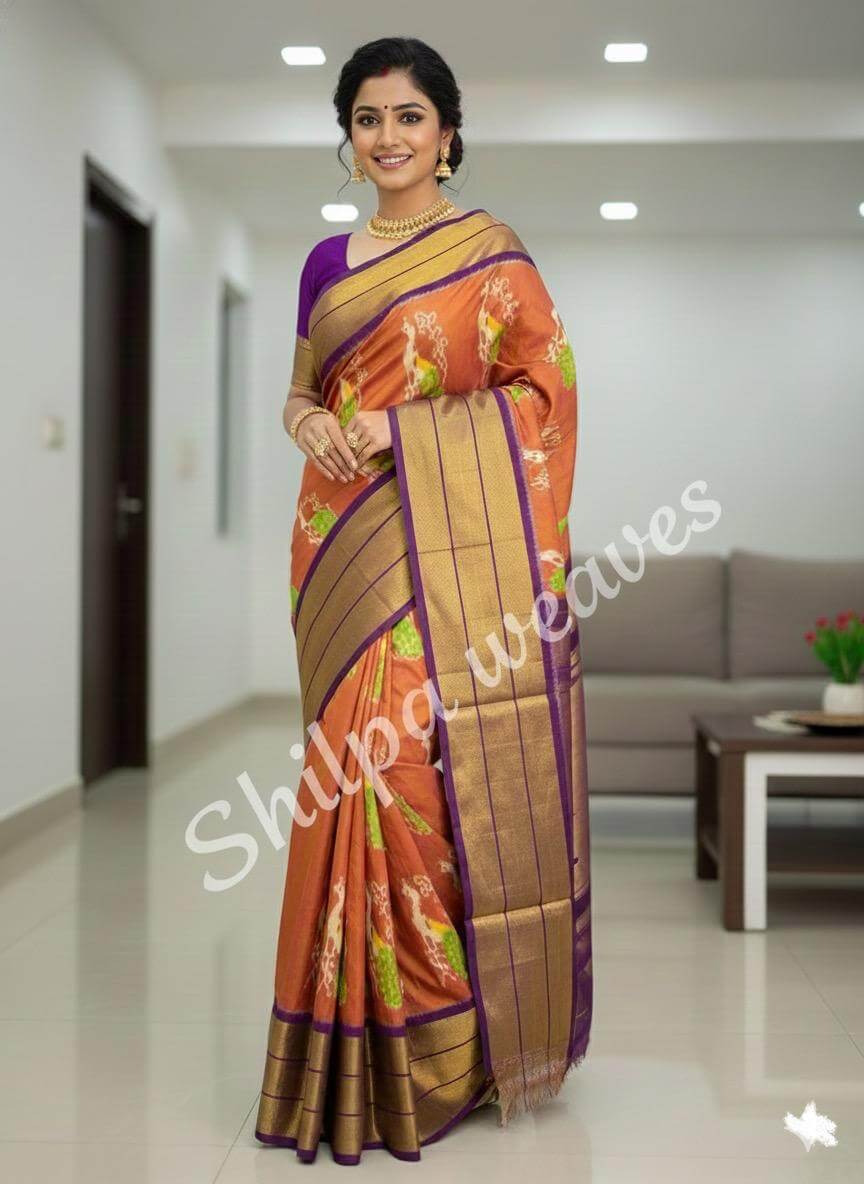 Traditional pochampally ikkat silk saree pure silk and handwoven