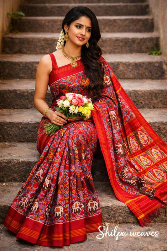 Pure Silk Pochampally Madthas  Ikkat Handloom Saree | Traditional Indian Weave