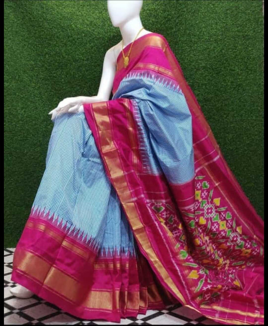 Pochampally ikkat silk saree with checks all over body