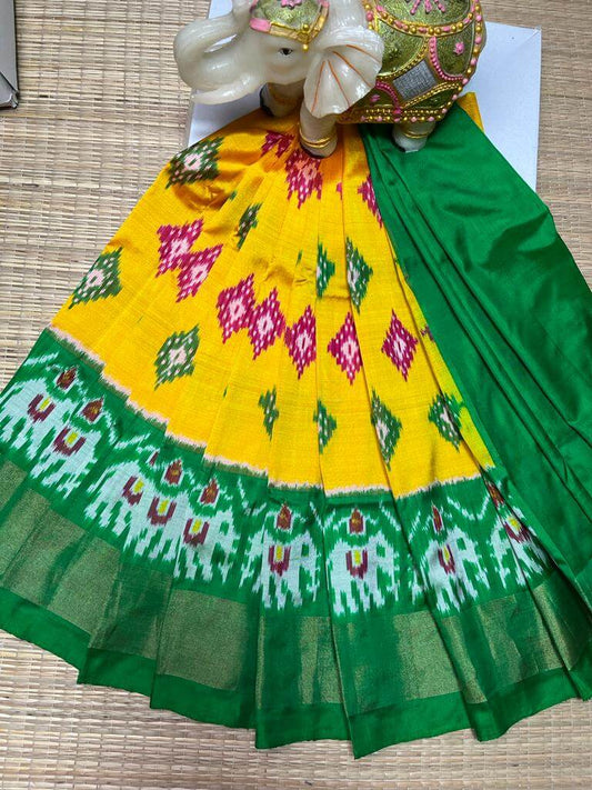 Pochampally Lehenga for kids | Pure silk ikkat lehenga - Pattu pavadai