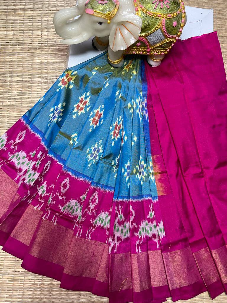 Pochampally ikkat kids Lehenga | Pure silk ikkat lehenga - Pattu pavadai