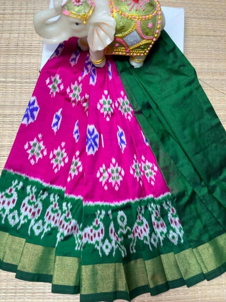 Pochampally ikkat kids Lehenga | Pure silk ikkat lehenga - Pattu pavadai