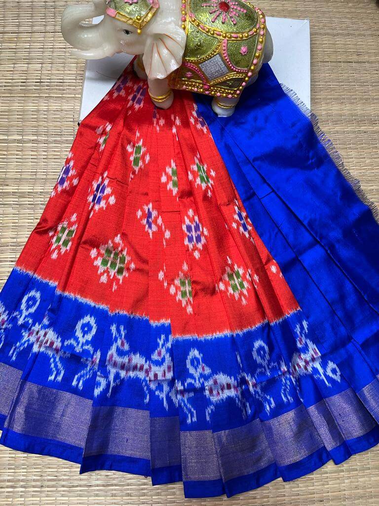 Pochampally ikkat kids Lehenga | Pure silk ikkat lehenga - Pattu pavadai