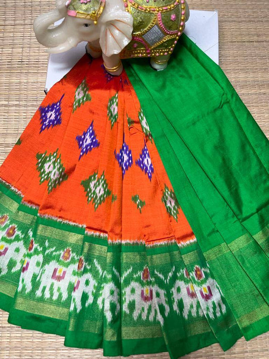 Pochampally Lehenga for kids | Pure silk ikkat lehenga - Pattu pavadai