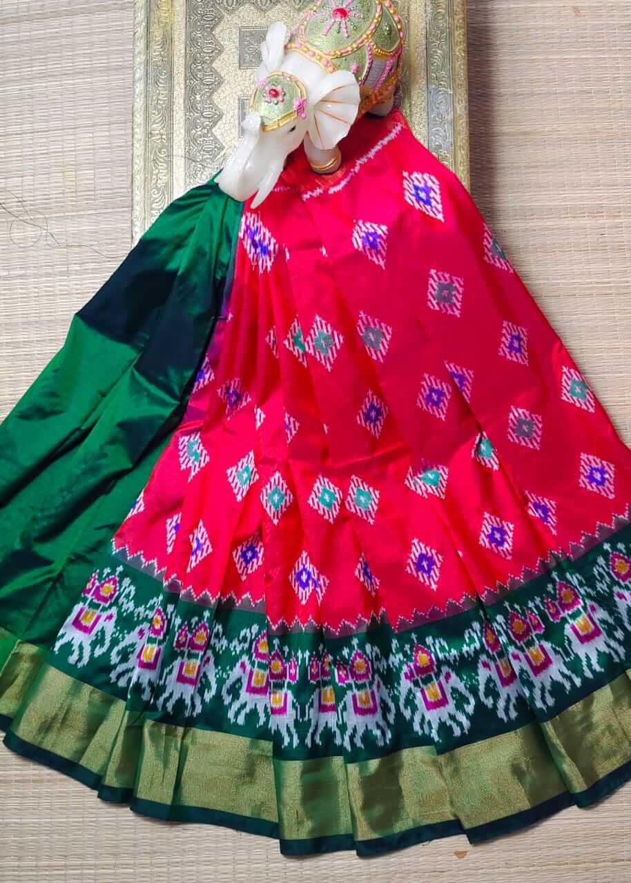 ikkat kids Lehenga | Pure silk pochampally ikkat lehenga - Pattu pavadai